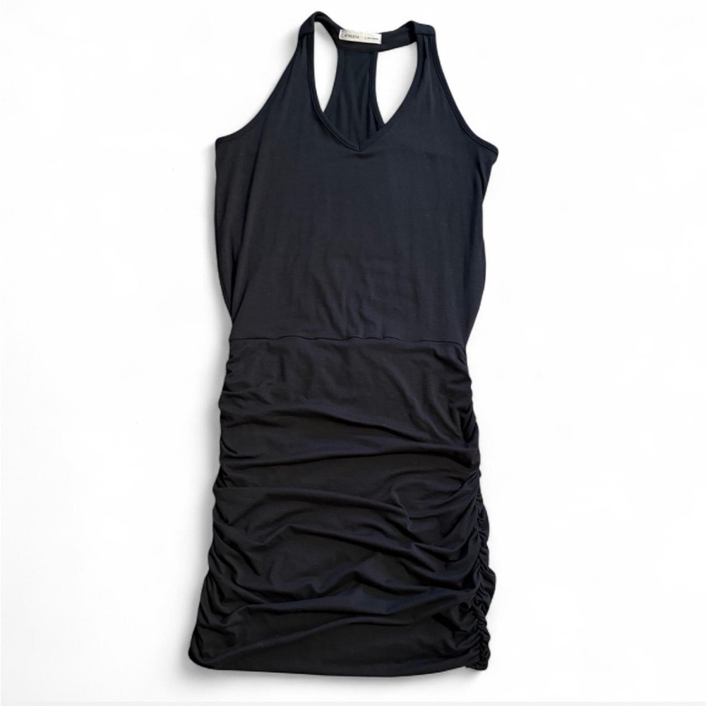 Athleta  Racerback Black Dress Sleeveless Ruched Small